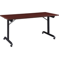 Lorell Mobile Folding Training Table - Rectangle Top - Powder Coated Base x 63" Table Top Width - 29.50" Height x 63" Width x 29.63" Depth - Assembly Required - Mahogany