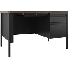 Lorell Fortress Series Walnut Top Teacher's Desk - 48" x 30" x 29.5" - Box, File Drawer(s) - Single Pedestal on Right Side - T-mold Edge