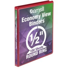 Samsill Economy 1/2" Round Ring View Binders - 1/2" Binder Capacity - Letter - 8 1/2" x 11" Sheet Size - 100 Sheet Capacity - Round Ring Fastener(s) - 2 Inside Front & Back Pocket(s) - Vinyl - 8 oz - Recycled - Rigid, Rust Resistant - 1 Each