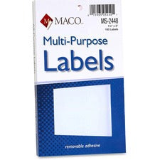 MACO White Multi-Purpose Labels - 1 1/2" x 3" Length - Removable Adhesive - Rectangle - White - 160 / Pack - Self-adhesive