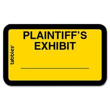 Tabbies Plaintiff's Exhibit Legal File Labels - 1 5/8" x 1" Length - Yellow - 252 / Pack