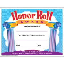Trend Honor Roll Award Certificate - "Honor Roll Award" - 8.5" x 11" - Assorted - 30 / Pack