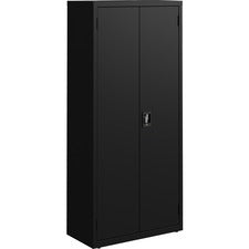 Lorell Slimline Storage Cabinet - 30" x 15" x 66" - 4 x Shelf(ves) - 720 lb Load Capacity - Durable, Welded, Nonporous Surface, Recessed Handle, Removable Lock, Locking System - Black - Baked Enamel - Steel - Recycled