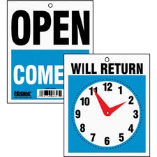Headline Signs OPEN/WILL RETURN Time Sign - 1 Each - Open, Come In, Will Return Print/Message - 7.5" Width - Rectangular Shape - Black, White Print/Message Color - Customizable Time - Plastic - Red, Multicolor