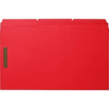 Business Source 1/3 Tab Cut Legal Recycled Fastener Folder - 8 1/2" x 14" - 3/4" Expansion - 2 Fastener(s) - 2" Fastener Capacity - Top Tab Location - Assorted Position Tab Position - Red - 10% Recycled - 50 / Box