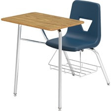 Lorell Rectangular Medium Oak Top Student Combo Desks - Medium Oak Rectangle, High Pressure Laminate (HPL) Top - Four Leg Base - 4 Legs - 24" Table Top Width x 18" Table Top Depth - 31" Height - Navy - Polypropylene