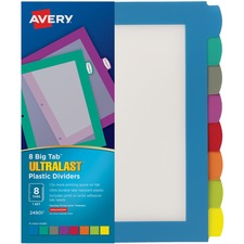 Avery&reg; Ultralast Big Tab Plastic Dividers - 8 x Divider(s) - 8 Write-on Tab(s) - 8 - 8 Tab(s)/Set - 8.5" Divider Width x 11" Divider Length - 3 Hole Punched - Multicolor Plastic Divider - Multicolor Plastic Tab(s) - 1 Each