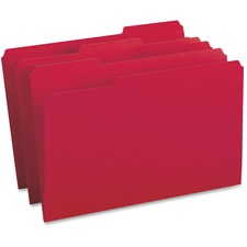 Business Source 1/3 Tab Cut Legal Recycled Top Tab File Folder - 8 1/2" x 14" - Top Tab Location - Assorted Position Tab Position - Red - 10% Recycled - 100 / Box