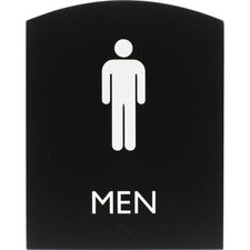 Lorell Restroom Sign - 1 Each - Men Print/Message - 6.8" Width x 8.5" Height - Rectangular Shape - Easy Readability, Braille - Plastic - Black