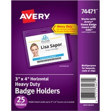 Secure Top Heavy-duty Badge Holders, Horizontal, 4w X 3h, Clear, 25/pack