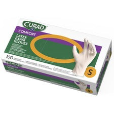 Curad Powder Free Latex Exam Gloves - Small Size - White - Powder-free, Textured - For Healthcare Working - 100 / Box