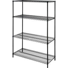 Lorell Starter Shelving Unit - 48" x 18" x 72" - 4 x Shelf(ves) - 4000 lb Load Capacity - Black - Powder Coated - Steel - Assembly Required