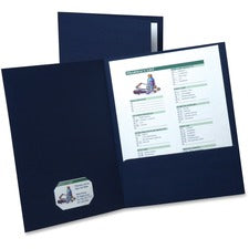 Oxford Letter Recycled Pocket Folder - 8 1/2" x 11" - 2 Internal Pocket(s) - Linen - Navy Blue - 35% Recycled - 5 / Pack