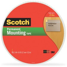Scotch Double-Coated Foam Mounting Tape - 36 yd Length x 0.50" Width - 62.5 mil Thickness - 1" Core - Polyurethane - 1 / Roll - White