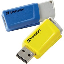 Verbatim 16GB Store 'n' Click USB Flash Drive - 16 GB - USB - Blue, Yellow - Lifetime Warranty - 2 / Pack