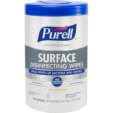 PURELL&reg; Professional Surface Disinfecting Wipes - Ready-To-Use Wipe - Fresh Citrus Scent - 7" Width x 8" Length - 110 / Canister - 1 Each