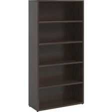 Lorell Prominence Espresso Laminate Bookcase - 34" x 12"69" , 1" Top - 5 Shelve(s) - Band Edge - Material: Particleboard - Finish: Thermofused Melamine (TFM)
