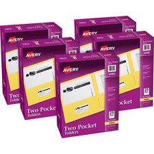 Avery&reg; Letter Pocket Folder - 8 1/2" x 11" - 40 Sheet Capacity - 2 Internal Pocket(s) - Embossed Paper - Yellow - 125 / Carton