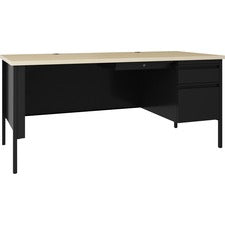 Lorell Fortress Series 66" Right Pedestal Desk - 66" x 29.5"30" , 0.8" Modesty Panel, 1.1" Top - Single Pedestal on Right Side - Square Edge - Material: Steel - Finish: Black