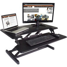 Victor High Rise Height Adjustable Compact Standing Desk with Keyboard Tray - 19" Height x 32.5" Width x 18" Depth - Standing Desk Converter - Compact for 24" Standard Desk or Table - Wood, Laminate, Steel - Black