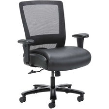 Lorell Heavy-duty Mesh Task Chair - Black Leather, Polyurethane Seat - Black - Armrest - 1 Each