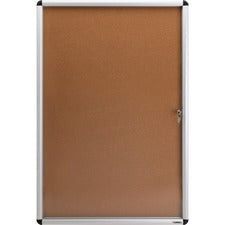 Lorell Enclosed Cork Bulletin Boards - 36" Height x 24" Width - Natural Cork Surface - Lock, Resilient, Durable, Self-healing - Aluminum Frame - 1 Each