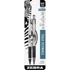 Zebra STEEL 3 Series M/F 301 Mechanical Pencil & Ballpoint Pen Set - Fine Pen Point - 0.7 mm Pen Point Size - 0.5 mm Lead Size - Refillable - Black Ink - Stainless Steel Barrel - 1 / Pack