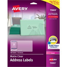 Avery&reg; Easy Peel Return Address Labels - 2" Width x 4" Length - Permanent Adhesive - Rectangle - Laser - Clear - Film - 10 / Sheet - 10 Total Sheets - 100 Total Label(s) - 5