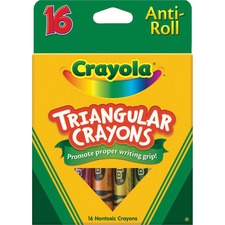 Crayola Triangular Anti-roll Crayons - Assorted - 16 / Box