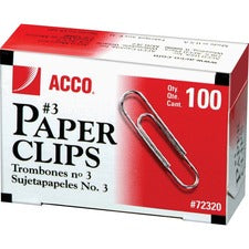 Paper Clips, #3, Smooth, Silver, 100 Clips/box, 10 Boxes/pack