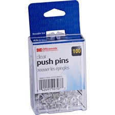 Officemate Precision Pushpins - 0.5" Length x 0.3" Diameter - 100 / Box - Clear