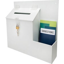 Suggestion Box Literature Holder With Locking Top, 13.75 X 3.63 X 13.94, Plastic, White