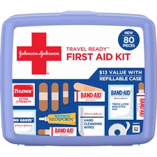 Johnson & Johnson Portable First Aid Kit - 80 x Piece(s) - 5.5" Height x 6.3" Width x 1.7" Depth Length - Plastic Case - 1 Each - Blue