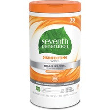 Seventh Generation Disinfecting Cleaner - Wipe - Lemongrass Citrus Scent - 7" Width x 8" Length - 70 / Canister - 1 Each