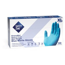 Safety Zone Powder Free Blue Nitrile Gloves - X-Large Size - Blue - Allergen-free, Latex-free, Silicone-free, Powder-free, Textured, Comfortable - For Cleaning, Dishwashing, Food, Janitorial Use, Painting, Pet Care, Medical