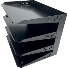 Huron Horizontal Slots Desk Organizer - 4 Compartment(s) - 9" Height x 12" Width x 8.7" Depth - Durable - Black - Steel - 1 Each