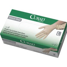 Medline Powder-free Stretch Vinyl Exam Gloves - Large Size - Cream - Stretchable, Powder-free, Latex-free, Non-sterile, Beaded Cuff - For Multipurpose - 150 / Box - 9.50" Glove Length