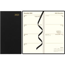 Letts of London Signature Planner - Julian Dates - Weekly, Monthly - 12 Month - January 2023 - December 2023 - 1 Week Double Page Layout - Black - Leather - 6.6" Height x 3.3" Width - Reference Calendar, Holiday Listing - 1 Each