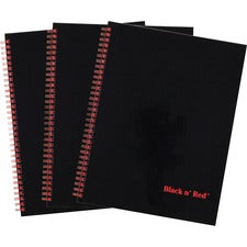 Black n' Red Hardcover Twinwire Business Notebook - Twin Wirebound - 12" x 8.5" x 1.7" - Matte Cover - Perforated, Bleed Resistant - 3 / Pack