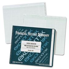 Ekonomik Check Register Forms - 40 Sheet(s) - Wire Bound - 10" x 8.75" Sheet Size - 10 Columns per Sheet - White Sheet(s) - Green Print Color - Recycled - 1 Each