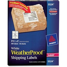 Waterproof Shipping Labels With Trueblock And Sure Feed, Laser Printers, 3.33 X 4, White, 6/sheet, 50 Sheets/pack