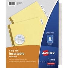 Insertable Big Tab Dividers, 8-tab, Double-sided Gold Edge Reinforcing, 11 X 8.5, Buff, Clear Tabs, 1 Set