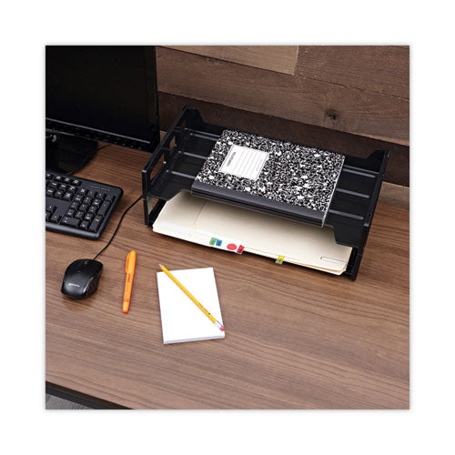 Recycled Plastic Side Load Desk Trays, 2 Sections, Legal Size Files, 16.25" X 9" X 2.75", Black