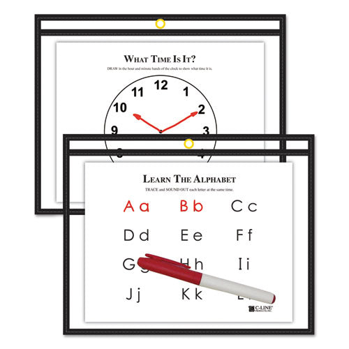 Reusable Dry Erase Pockets, 9 X 12, Assorted Primary Colors, 10/pack