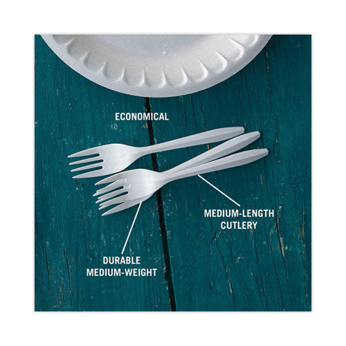 Fieldware Cutlery, Fork, Mediumweight, White, 1,000/carton