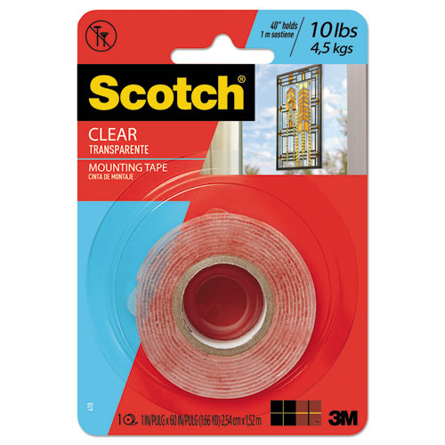 Permanent Clear Mounting Tape, Holds Up To 15 Lbs, 1 X 60, Clear