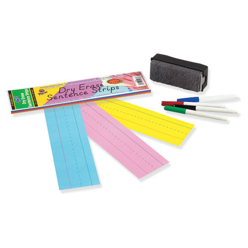 Dry Erase Sentence Strips, 24 X 3, Blue; Pink; Yellow, 30/pack