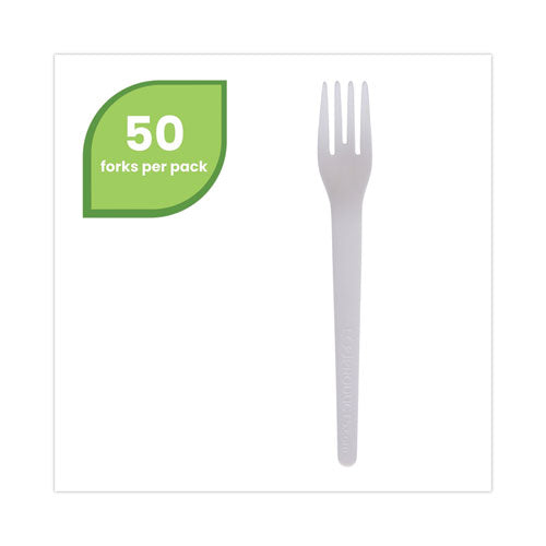 Plantware Compostable Cutlery, Fork, 6", Pearl White, 50/pack, 20 Pack/carton