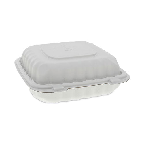 Earthchoice Smartlock Microwavable Mfpp Hinged Lid Container, 3-compartment, 8.31 X 8.35 X 3.1, White, Plastic, 200/carton