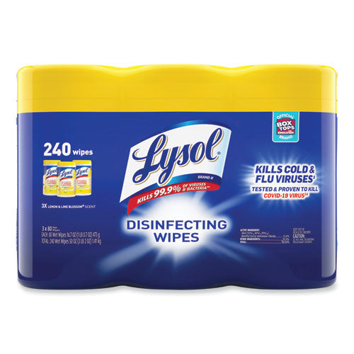 Disinfecting Wipes, 7 X 7.25, Lemon And Lime Blossom, 80 Wipes/canister, 3 Canisters/pack